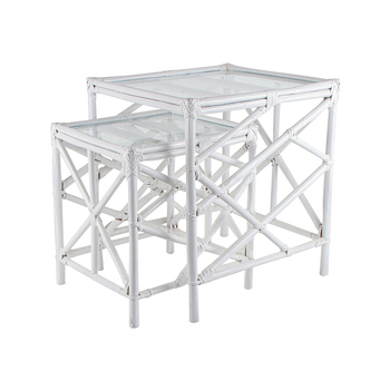 2pc Maine & Crawford Berdine 40/45cm Side Table w/ Glass Top - White