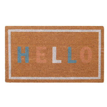 Maine And Crawford Hello Coir Doormat Pastel Colours 15mm Thickness 70x40cm