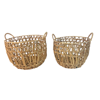2pc Maine & Crawford Poe Rattan/Bamboo Basket Set Round - Natural
