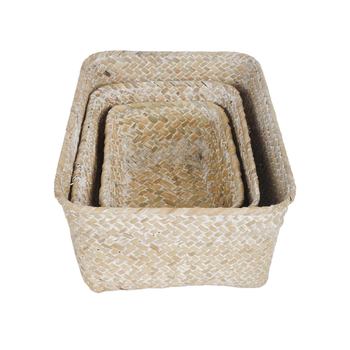 3pc Maine & Crawford Rectangle Straw Basket Storage Set - White Wash