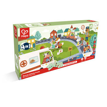 4PK Hape Rescue Vehicles 57 Piece Creative Kids Puzzle w/ 4 Stories 3Y+
