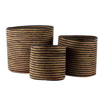 Maine & Crawford Maali 20/25/30cm Stripe Jute Round Laundry Basket - Black