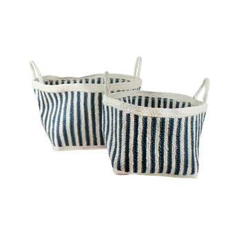 2pc Maine & Crawford Haddie Stripe Jute 30/35cm Square Basket Set - Blue