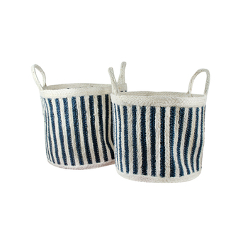 2pc Maine & Crawford Haddie Stripe Jute 30/35cm Round Basket Set - Blue