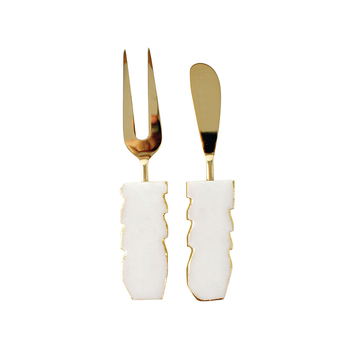 2pc Maine & Crawford Wonda 15x3cm Marble Cheese Knives w/ Gold Foil