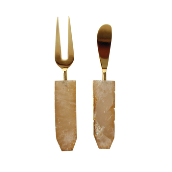 2pc Maine & Crawford Wooden Agate 15x3cm Cheese Knives w/ Gold Foil