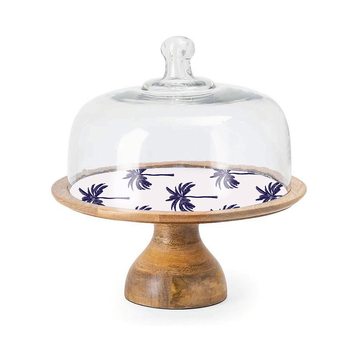 Maine & Crawford Belize 30cm Palm Tree Enamel Mango Wd Cake Stand - Blue