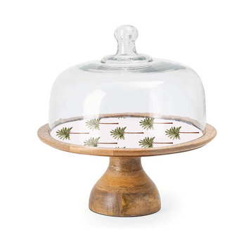 Maine & Crawford St Barts 30cm Palm Tree Enamel Mango Wd Cake Stand - Green