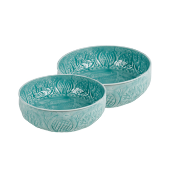 2pc Maine & Crawford Roe Embossed Iron/Enamel Bowl Set - Turquoise