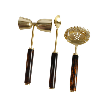3pc Maine & Crawford Atlas Tobacco Jigger/Spoon/Strainer Cocktail Set