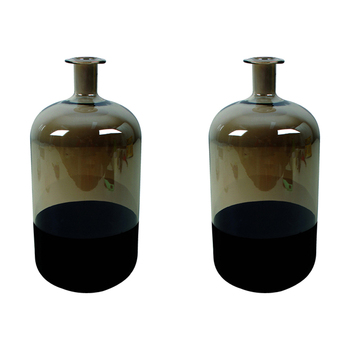 2PK Maine & Crawford Lena 25x12cm Glass Banded Vase - Black