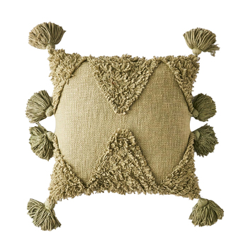 Maine & Crawford Ximena 45cm Tufted Cotton Cushion w/ Tassels - Olive