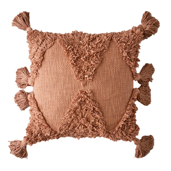 Maine & Crawford Ximena 45cm Tufted Cotton Cushion w/ Tassels - Clay