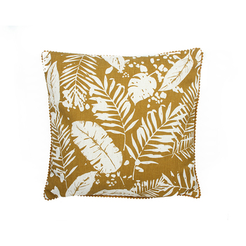 Maine & Crawford Iria 45x45cm Linen Leaf Print Cushion w/ Frill - Amber