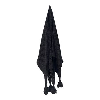 Maine & Crawford Barnes 152x127cm Chunky Knit Throw w/ Tassels - Black