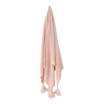 Maine & Crawford Barnes 152x127cm Chunky Knit Throw w/ Tassels - Blush