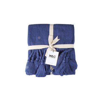 Maine & Crawford Neo 170x130cm Cotton Throw w/ Giant Tassels - Navy