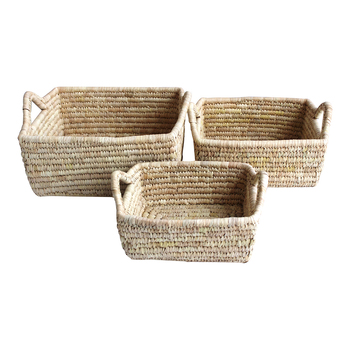 3pc Maine & Crawford Elli Seagrass Rectangle Basket w/ Handle Set - Natural