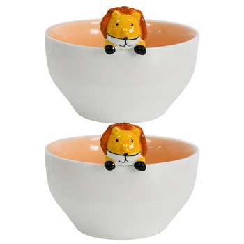 2PK LVD Porcelain 16cm Lion Serving Side Bowl Round - White