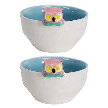 2PK LVD Porcelain 16cm Owl Serving Side Bowl Round - White