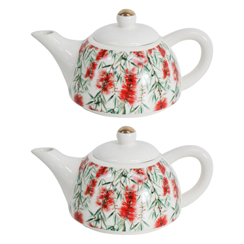 2PK LVD Bottlebrush 19.5cm Teapot Porcelain/Metal Decorative Tea Brewing Pot