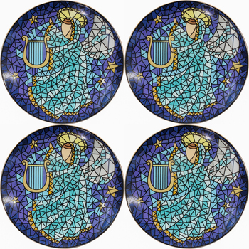 4PK LVD 15x15cm Porcelain Christmas Angel Cake Plate Kitchen Decor - Blue
