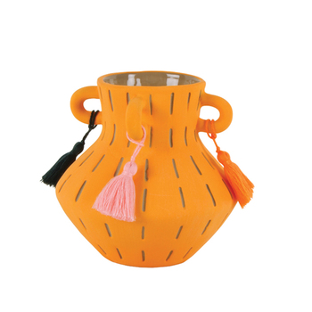 Maine & Crawford Bodee Amphora 13cm Stoneware Vase w/ Tassel - Orange