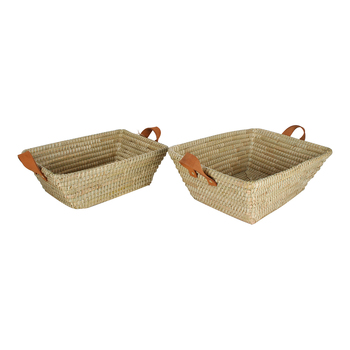 2pc Maine & Crawford Noosa Palm Leaf Basket Set w/ Leather Handle - Natural