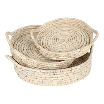 3pc Maine & Crawford 45cm Cottesloe Kans Grass Round Tray w/ Handle - Large