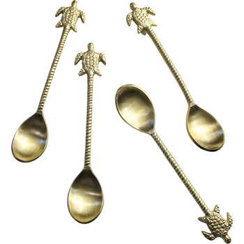 4pc LVD S/Steel/Brass Spoons Turtle Handle 14x3cm - Gold