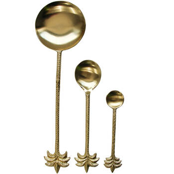3pc LVD Stainless Steel/Brass Spoon Serving Cutlery Set 27/17/13cm Palm