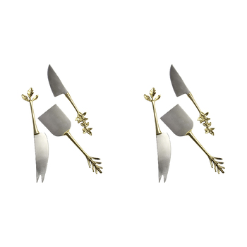 2x 3pc LVD S/Steel Cheese Knife w/ Brass Handle - Botanical