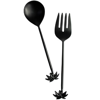 2pc LVD Palm Brass Classic Salad Server Spoon/Fork Set - Black