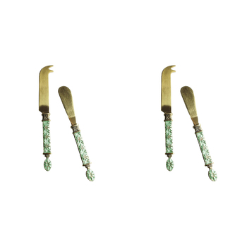 2x 2pc LVD Brass Cheese Knife & Spreader Faro - Gold/Green