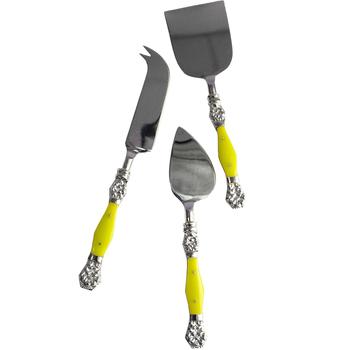 3pc LVD Brass Cheese Knife w/ Resin Handle - Silver/Yellow