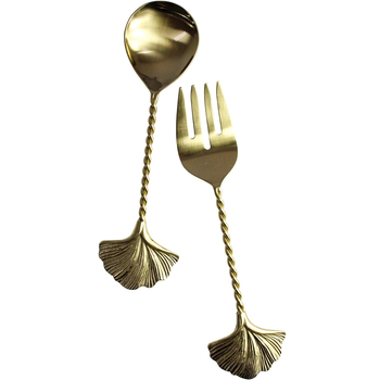 2pc LVD Brass Salad Server Leaf Handle Cutlery - Gold