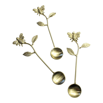 3pc LVD Brass Mix Garden Bee 15cm Teaspoon Utensil Set - Gold