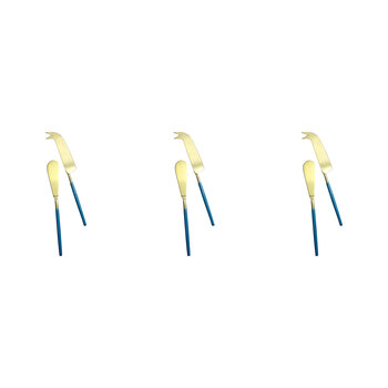 3PK 2pc LVD S/Steel Cheese Knife & Spreader Pointed Handle - Gold/Blue
