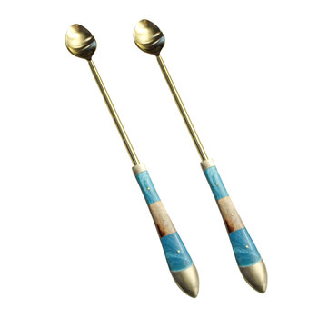 2PK LVD Mykonos Stainless Steel/Brass/Resin 25cm Bartender Long Mix Spoon - Gold