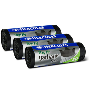 3x 20pc Hercules Flap Tie Garbage  Bin  Bags