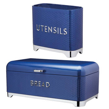 2pc Kitchencraft Lovello Textured Utensil Holder & Bread Bin - Midnight Blue