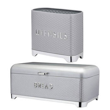 2pc Kitchencraft Lovello Textured Utensil Holder & Bread Bin - Shadow Grey