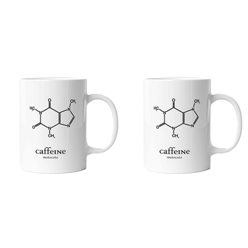 2PK Geek Culture Caffeine Molecule Mug Coffee/Tea Drinking Cup White 9.5cm 
