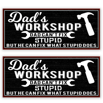 2PK Dad's Workshop Hanging Iron Sign 31x13cm Rectangle