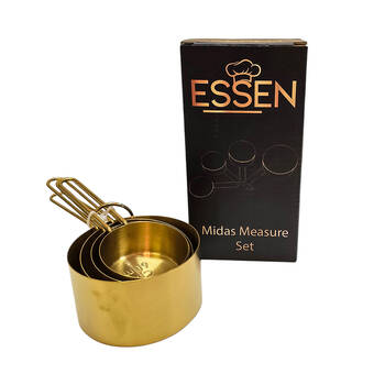 4pc Essen Midas Gold Measuring Cups Finish Stainless Steel Kitchen Tools