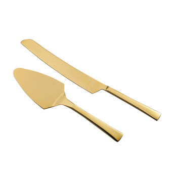 2pc Essen Midas Cake Serve Set Gold Finish Knife Stainless Steel Metal Tableware