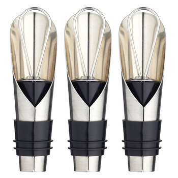 3PK Barcraft Stainless Steel Wine Pourer W/Removable Stopper
