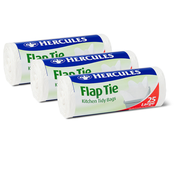 3x 25pc Hercules Flap Tie Kitchen Tidy/Garbage/Bin Bags