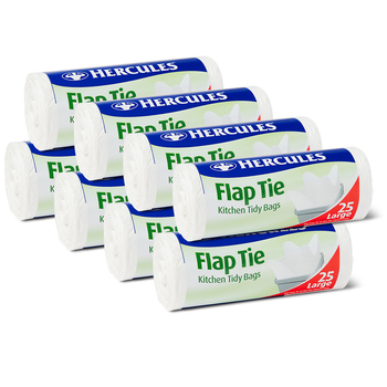 8x 25pc Hercules Flap Tie Kitchen Tidy/Garbage/Bin Bags