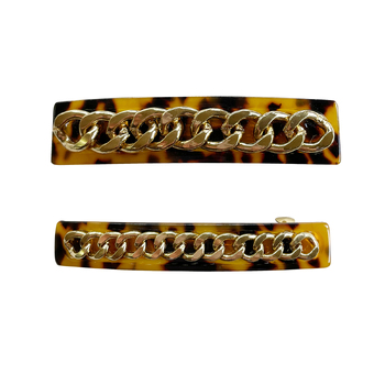 2pc Culturesse Bertina Modern Chain Barrette Set - Gold/Leopard
